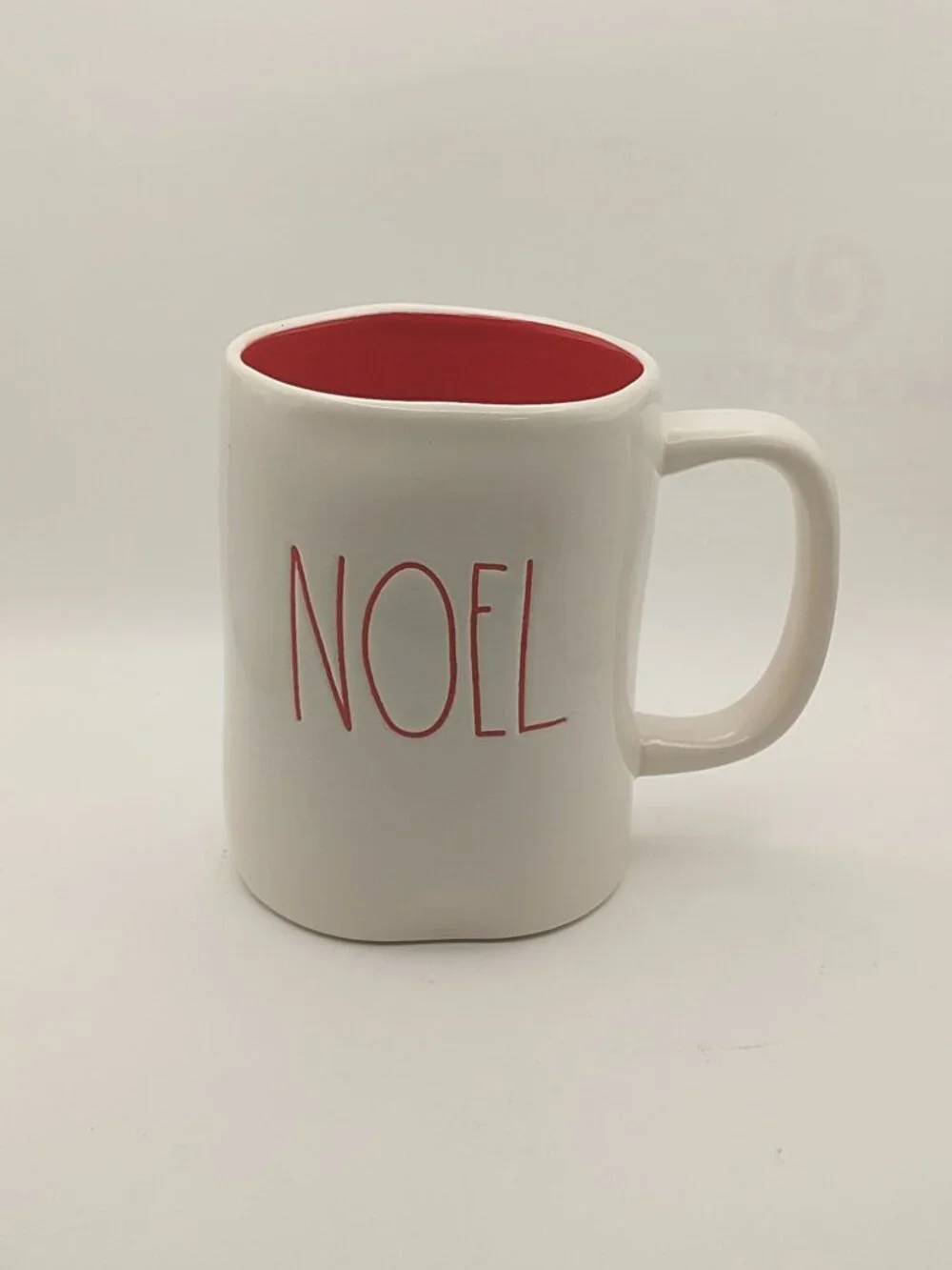 Rae Dunn Noel Artisan Collection Coffee Mug White With Red Text & Interior Ceram